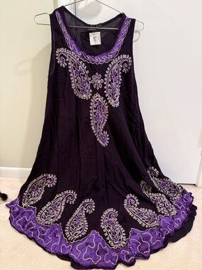 NWT SR Fashions Purple Paisley Embroidered Sleeveless Dress